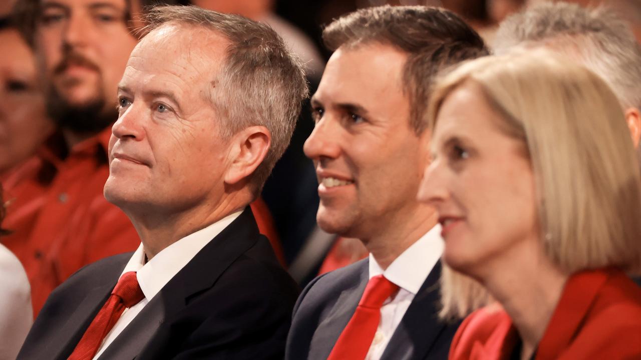 Labor frontbenchers Bill Shorten and Jim Chalmers at the party’s election campaign launch in Perth. Picture: Paul Kane/Getty Images