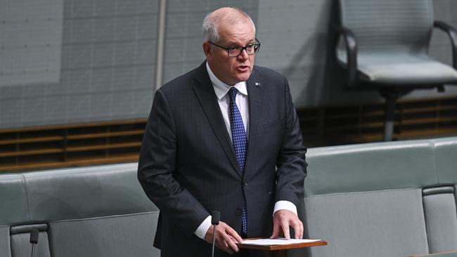 Scott Morrison spoke for the third time since moving to the backbench. Picture: NCA NewsWire / Martin Ollman