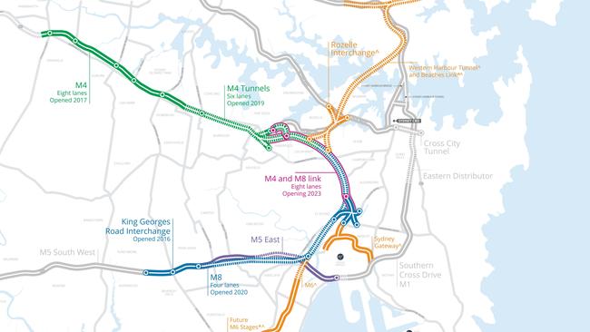 Map of the WestConnex tunnel project. Picture: Supplied