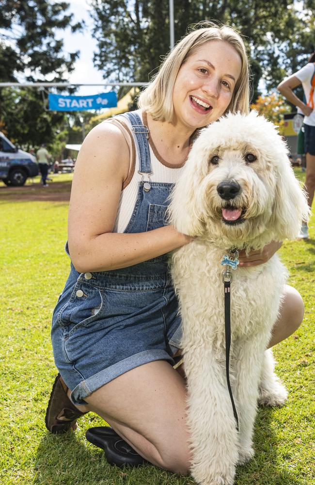 Emily Brand with her 11-month-old groodle Bear at Toowoomba's Million Paws Walk at Queens Park, Friday, May 24, 2024. Picture: Kevin Farmer