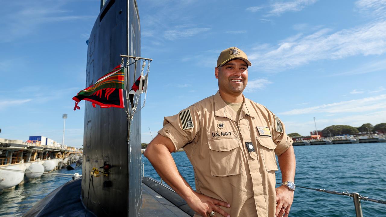 US Navy Commander Jeffrey Corneille on the Virginia-class fast-attack submarine USS Minnesota moored at HMAS Stirling. Picture: NewsWire/Colin Murty