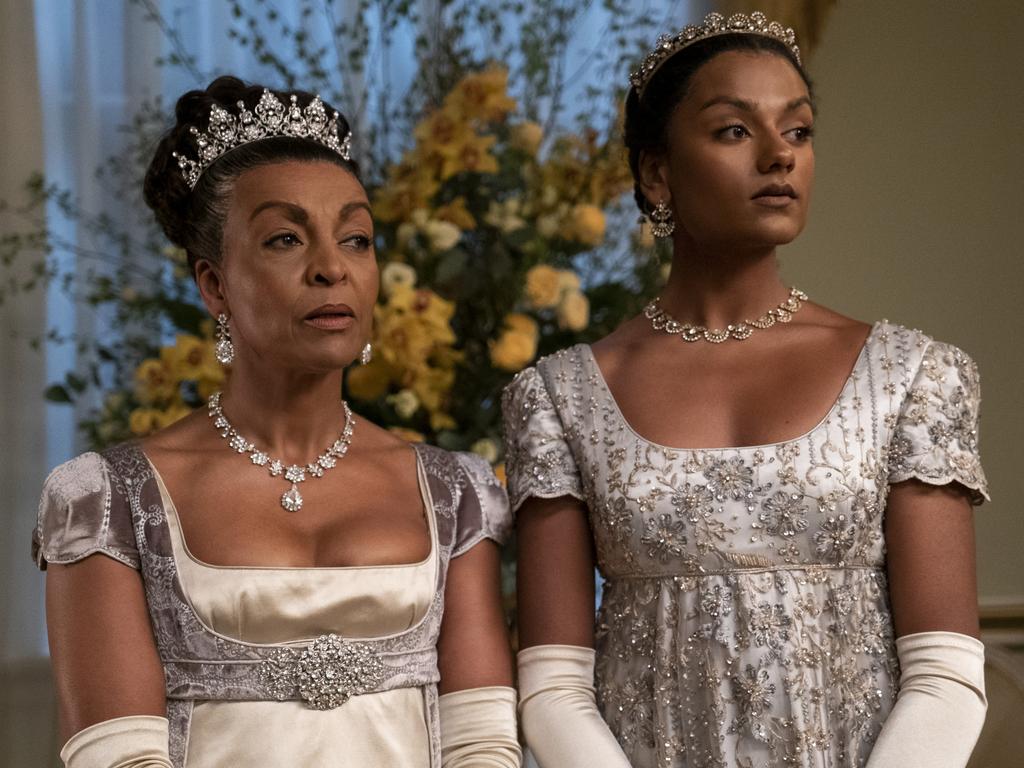 Adjoa Andoh as Lady Danbury and Simone Ashley as Kate Sharma in a scene from Bridgerton. Picture: Netflix