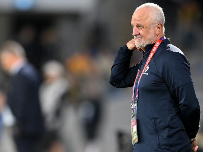 Graham Arnold had little to smile about as the Socceroos struggled against Bahrain. Picture: Getty Images