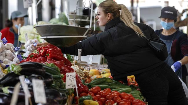 A woman shops at a Sydney market amid forecasted rises in fruit and vegetable prices over coming months. Picture: NCA NewsWire/David Geraghty