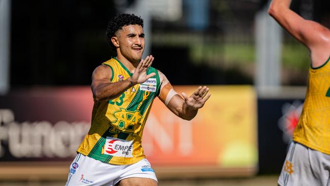 Xavier Vallejo as St Mary's took on the Tiwi Bombers in the 2024-25 NTFL men's semi-final. Picture: Pema Tamang Pakhrin