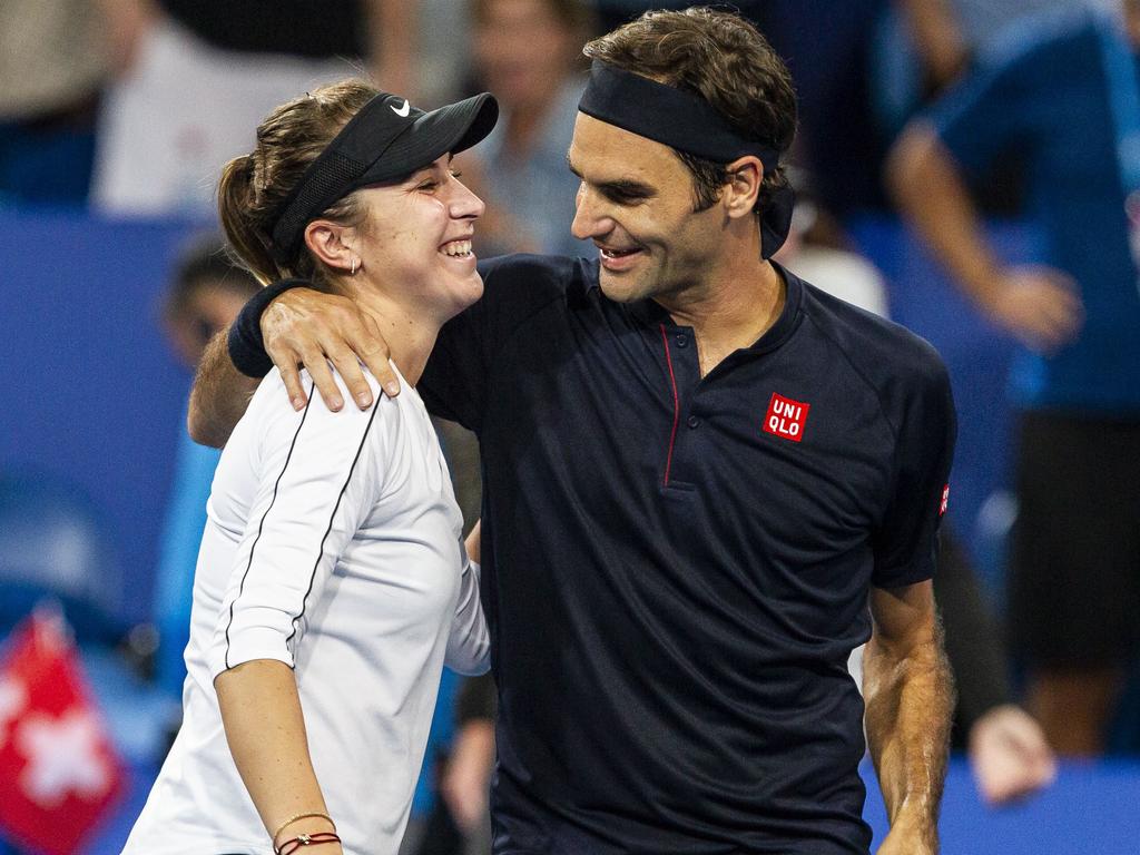 Belinda Bencic and Roger Federer. (AAP Image/Tony McDonough)