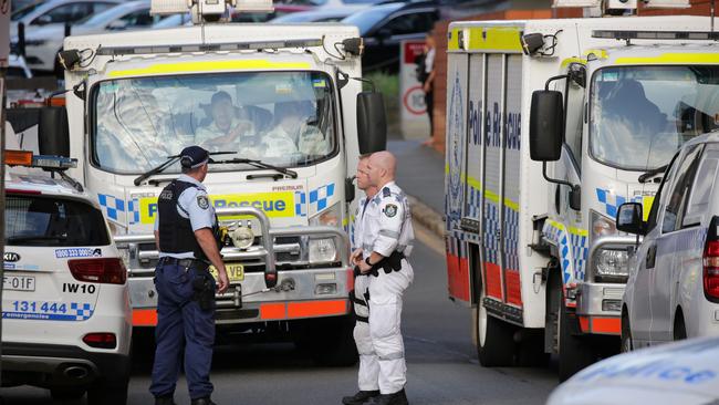 Police rescue block off roads around the hospital on Tuesday. Picture: Christian Gilles