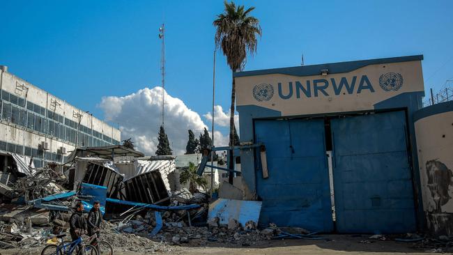 The damaged Gaza City headquarters of the United Nations Relief and Works Agency for Palestine Refugees in February. Picture: AFP