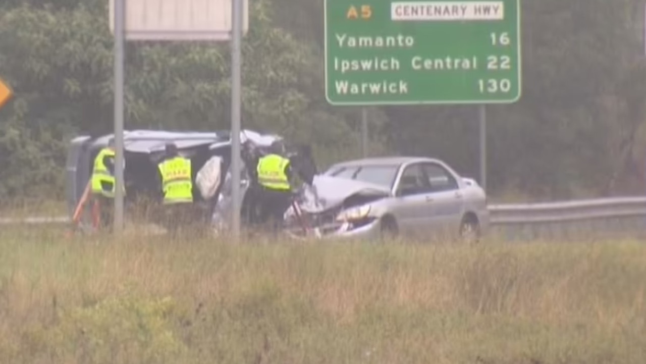 The Centenary Highway between Springfield and White Rock was closed for several hours. Picture: Supplied/7 News