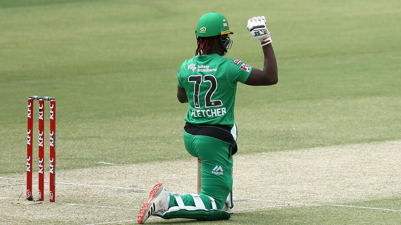 West Indian Andre Fletcher has taken a knee before all three Big Bash games in 2020. Picture: Jason McCawley – CA/Cricket Australia via Getty Images