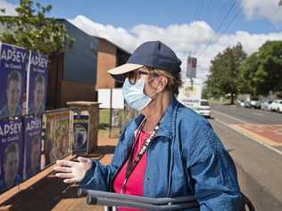 Lorraine Thomas after voting at Harristown State High School on Toowoomba Regional Council local government election day, Saturday, March 28, 2020. Picture: Kevin Farmer