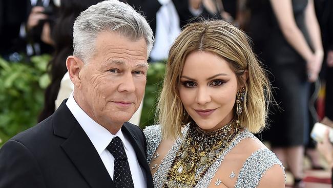 Newly engaged couple, Katharine McPhee and David Foster. Picture: Getty