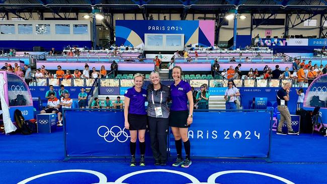 Hockey’s Oceania umpiring trio Amber Church, Tammy Standley and Aleisha Neumann. Picture: Facebook/Australian Hockey Officials