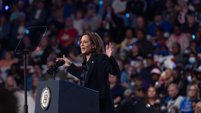 Harris speaks during a rally in Flint, Michigan, on October 4. Picture: Scott Olson / Getty Images/ AFP