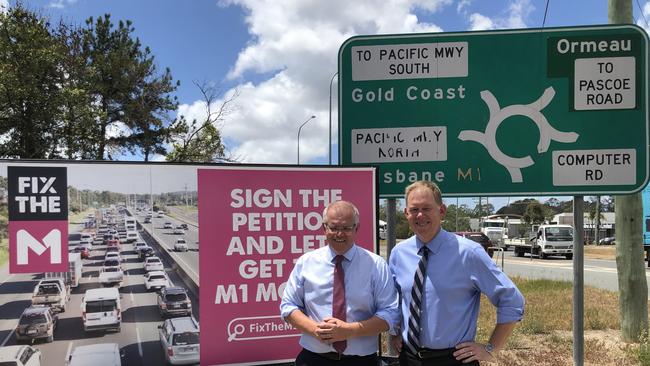 Prime Minister Scott Morrison was in Yatala to announced a $50m funding injection for the Gold Coast stretch of the M1. Picture: Andrew Potts