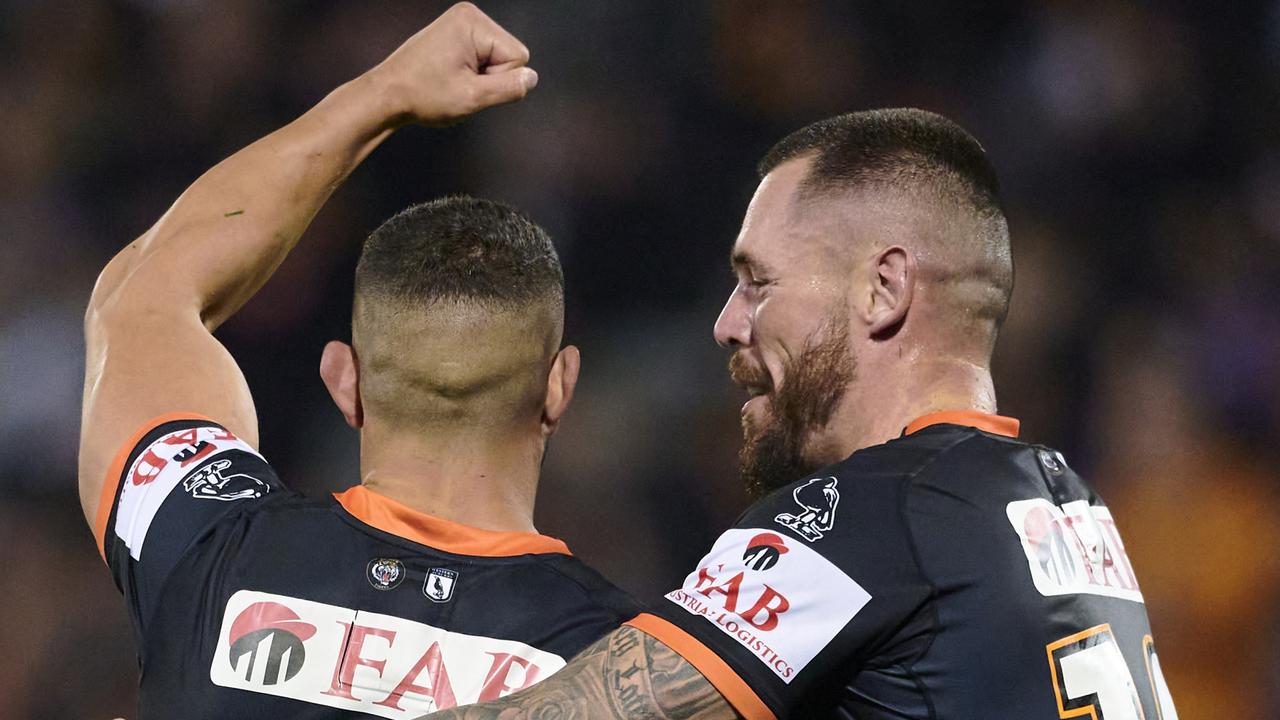 Twal and fellow front-rower David Klemmer celebrate the incredible milestone. Picture: Getty Images.