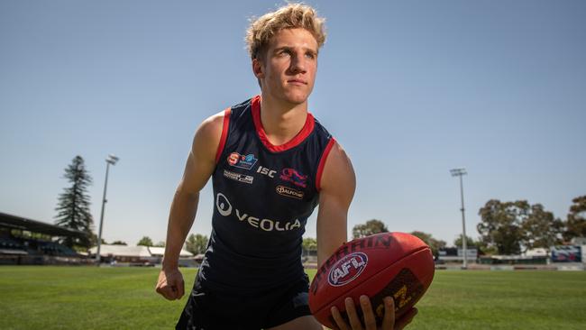 Dylan Stephens at Norwood Oval ahead of the AFL Draft. Picture: Brad Fleet