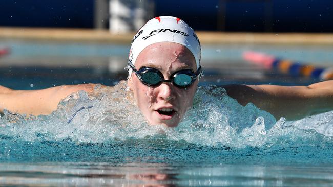 Gun schoolgirl swimmer Ella Ramsay at her dad’s pool at WestMAC. Picture, John Gass