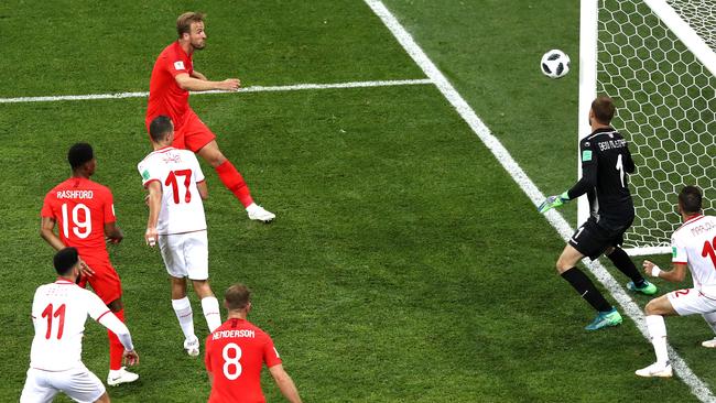 Harry Kane scores the winner late against Tunisia. Picture: Getty