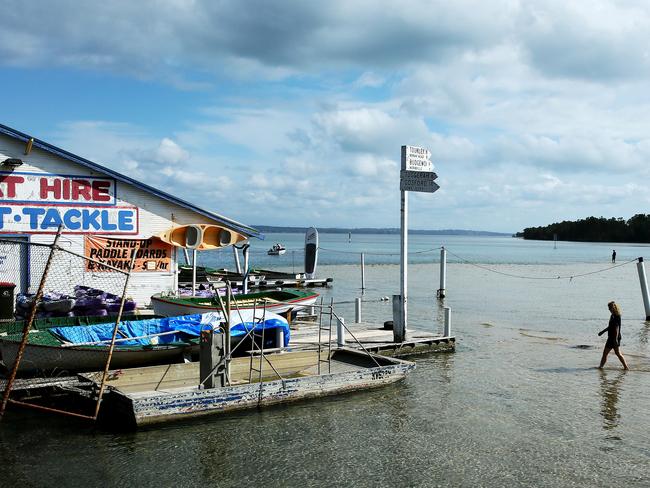 Co-owner of The Entrance Boat Shed Lane Whitfield in the shallow water. Picture: Sue Graham