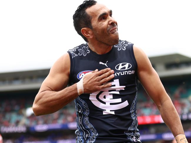 SYDNEY, AUSTRALIA - MAY 30: Eddie Betts of the Blues celebrates after scoring a goal during the round 11 AFL match between the Sydney Swans and the Carlton Blues at Sydney Cricket Ground on May 30, 2021 in Sydney, Australia. (Photo by Cameron Spencer/Getty Images)