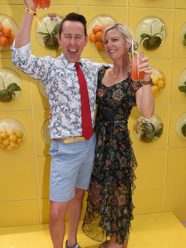 Steve and Kate Plarre attend the Cup. Steve wore shorts to the extravagant affair, a controversial move for some. Picture: NCA NewsWire / Josie Hayden