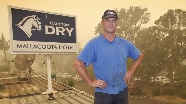 Mallacoota Hotel stayed open throughout the bushfire crisis, with publican Lou Battel getting a beer delivery via HMAS Choules to stay open for the community, volunteers and firefighters. Picture: David Caird