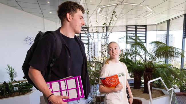 MELBOURNE, DECEMBER 19, 2024: Student about to start his course at Australian Catholic University Clyde Todd and his friend Cameron Crawford. Picture: Mark Stewart