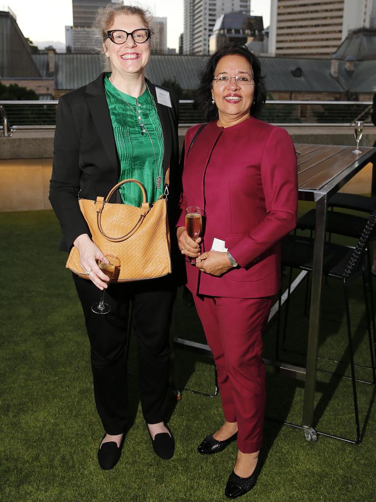 Denise Parker and Archana Singh at the Green Deck, Parliament House for the opening night of Queensland’s premier international tech and innovation event QODE. Picture: AAP Image/Josh Woning