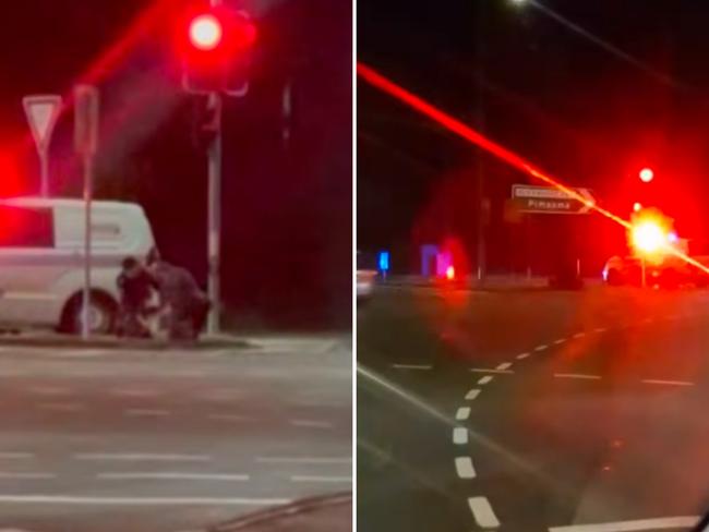 A video has shown the moment police tackled a man at the intersection of Old Coach Rd and Days Rd in Upper Coomera around 10pm on Thursday. Photo: Facebook/Leanne Porter