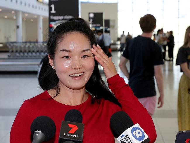 Bing Bing Gao arriving from Christmas Island at Perth Airport in Perth, Monday, February 17, 2020. More than 200 Australians are due to fly home from Christmas Island after being quarantined. Picture: AAP Image/Richard Wainwright