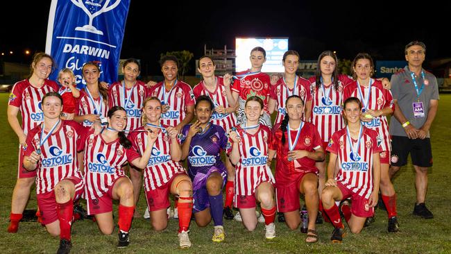Action shots from the fifth annual GleNTi Cup between Hellenic AC and Darwin Olympic SC, June 3, 2025. Picture: Pema Tamang Pakhrin