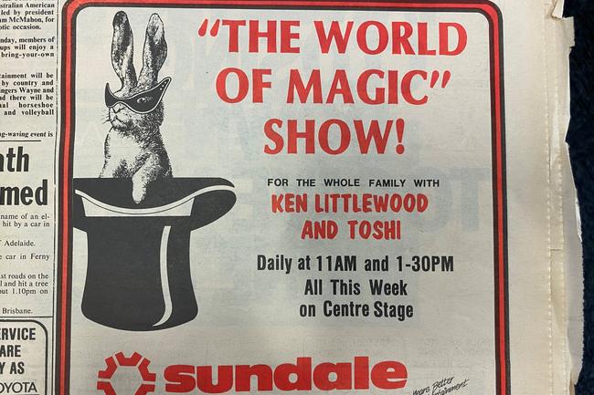 A magic show at Sundale Shopping Centre. Advertising, Gold Coast Bulletin, July 1985