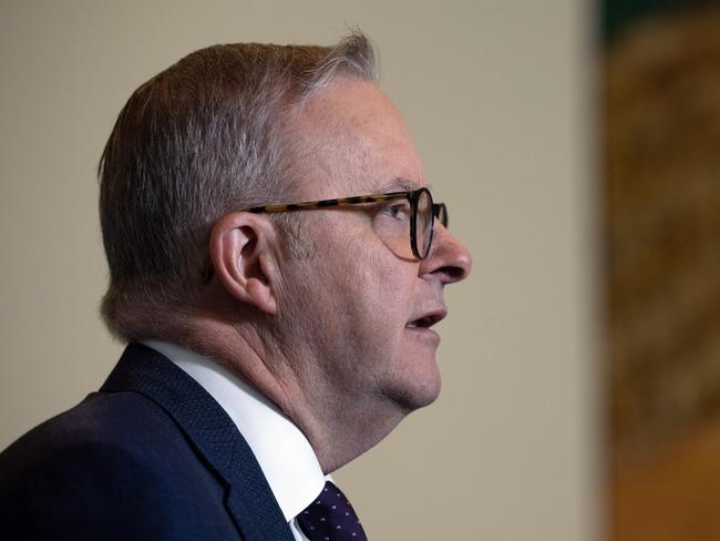 CANBERRA, AUSTRALIA - NewsWire Photos FEBRUARY 8, 2023: Prime Minister Anthony Albanese attended the UN Women Australia International Women's Day Parliamentary Breakfast and then spoke to the media, in Parliament House Canberra.Picture: NCA NewsWire / Gary Ramage