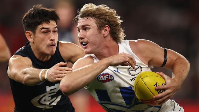 MELBOURNE. 30/04/2022. AFL. Carlton vs North Melbourne at Marvel Stadium, Docklands. Jason Horne-Francis of the Kangaroos. Photo by Michael Klein