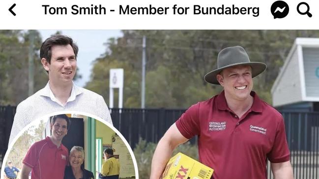 ALP Bundaberg MP Tom Smith's Facebook profile features a photo of him accompanying newly anointed premier Steven Miles on a visit to Bundaberg.