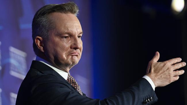 Climate Change and Energy Minister Chris Bowen speaks at the National Press Club in Canberra.Omitted from the minister’s post-election victory dance is any claim electricity prices will fall in this term of government. Picture: Martin Ollman