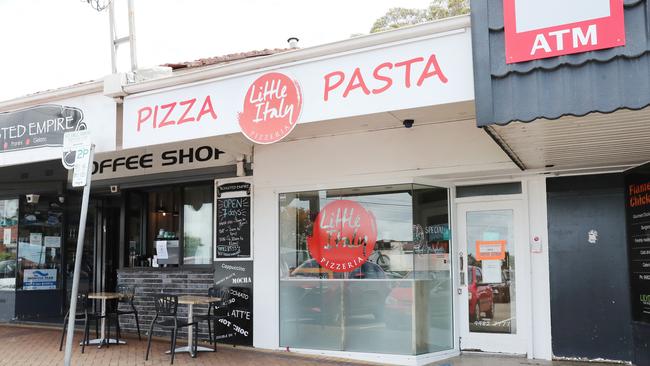 The pizzeria in the May Rd shopping strip at Narraweena where it is alleged that NRL player Dylan Walker assaulted two men. Walker has pleaded not guilty to two charges of common assault. Picture: Richard Dobson