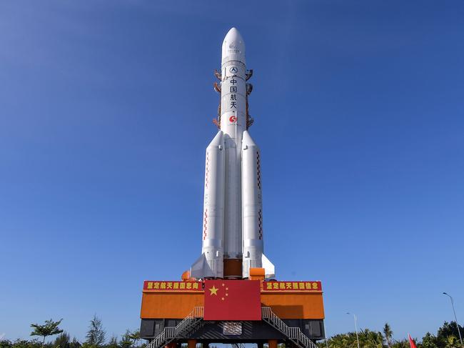 The Long March 5 rocket being transferred to the launch site. Picture: AFP