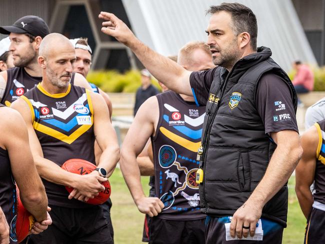 Brian Lake coaches football in Caroline Springs. Picture: Jake Nowakowski