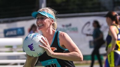 Passionate netball athlete Fiona Weiss, 56, has played the game since she 8 years old and loves the physical and mental health benefits, Picture: Supplied