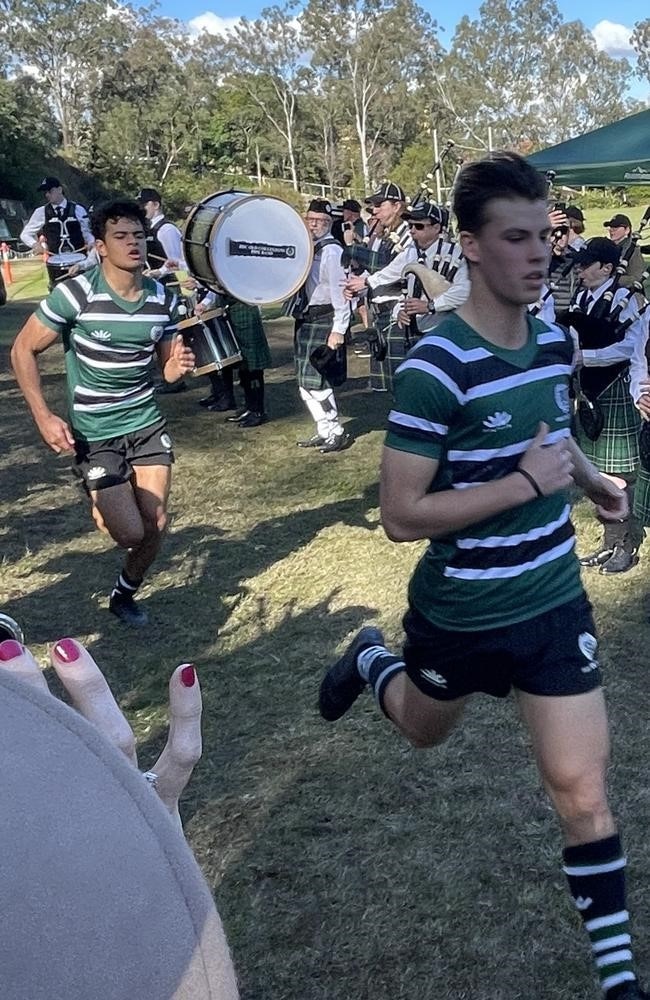 Jamie Alexander (right) and Samson Tuqiri (left) running out to some GPS First XV rugby action.