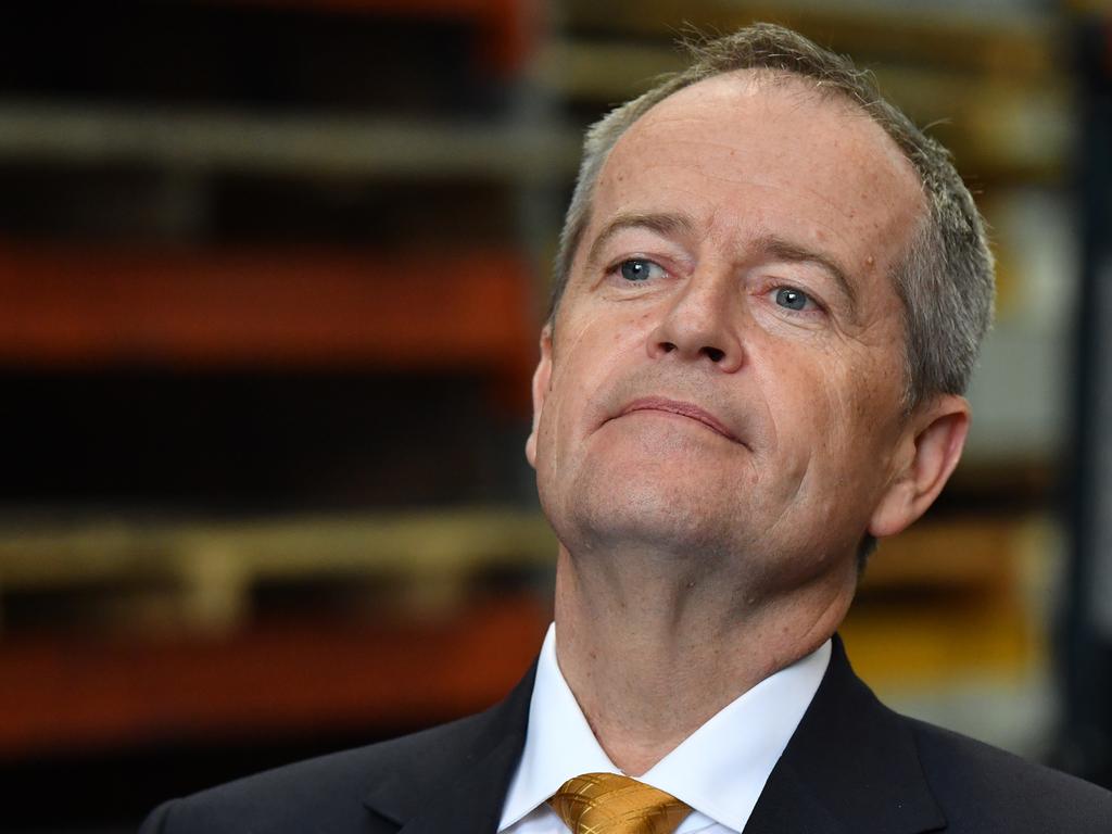 Australian Opposition Leader Bill Shorten is seen during a press conference at Direct Edge Manufacturing during a visit to in Burnie, Tasmania, Thursday, May 2, 2019. Mr Shorten unveiled a $75 million Renewables Training Package to create 70,000 new jobs if he is elected. (AAP Image/Darren England) NO ARCHIVING