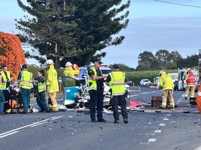 The serious traffic crash shut down the Peak Downs Highway near Walkerston on July 11, 2023. Picture: Heidi Petith