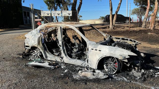 Police are investigating after firefighters rushed to Golden Grove to find a Maserati on fire. Picture: Roy VanDerVegt