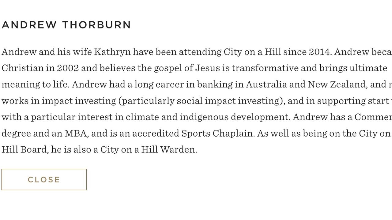 Andrew Thorburn’s bio on the City on a Hill website.