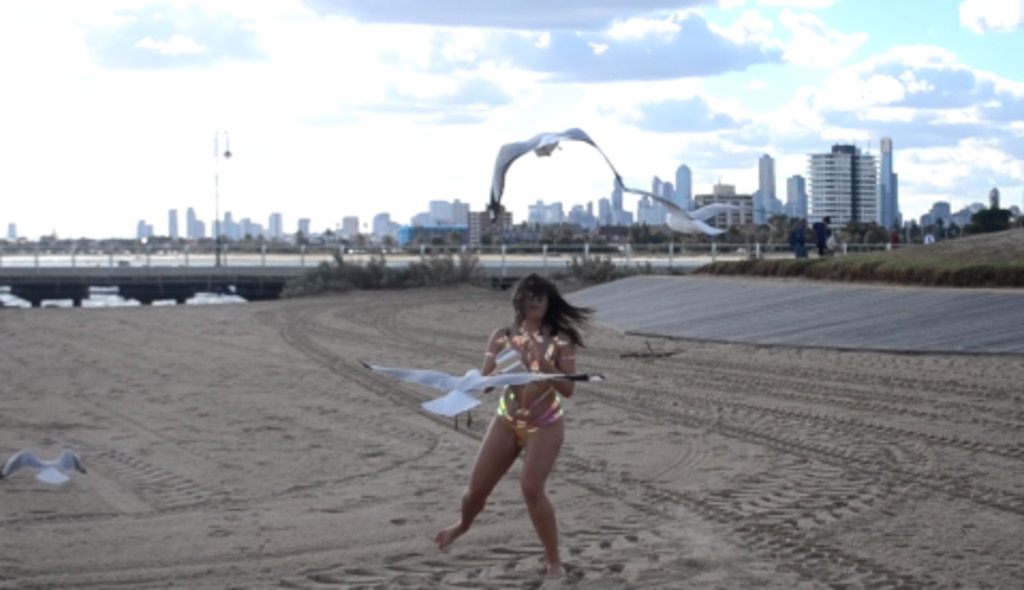 Deni attracted some unwanted attention on St Kilda beach. Picture: Alida Browne/The Sun