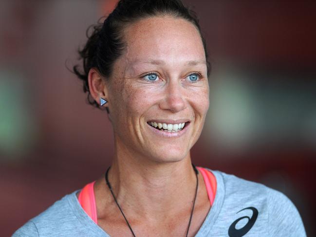 Sam Stosur at a pree conference for the Brisbane International tournament.Tennis practice requests for Brisbane International tournament. Wednesday December 27, 2017. (AAP image, John Gass)