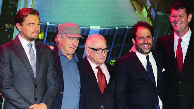 Packer with, from left, Leonardo DiCaprio, Robert De Niro, Martin Scorsese and Brett Ratner in Macau. Picture: Jonathan Ng