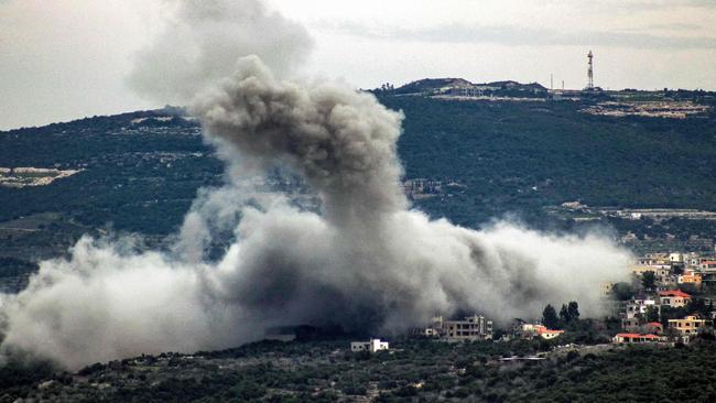 Smoke rises from an Israeli strike on militant positions in the village of Shihin in southern Lebanon. Picture: AFP